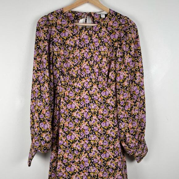 Topshop Dress 4 Dark Floral Maxi Open Back Long Balloon Sleeve Whimsigoth Fairy - Picture 10 of 10